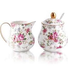 lot 5430 image: Floral Pattern Porcelain Sugar Bowl and Creamer Set