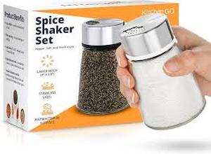 lot 6486 image: Kitchen-GO Stainless Steel Glass Spice Shaker Set