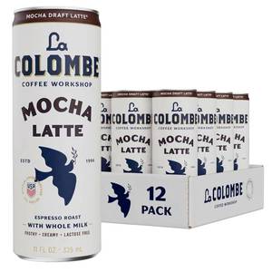 lot 104 image: La Colombe Coffee, Mocha Draft Latte, 11 fl oz Cans (Pack of 12), Coffeehouse Quality Cold Brew, Specialty Grade Coffee Beans, Ready-to-Drink On-the-Go. BB 3242026
