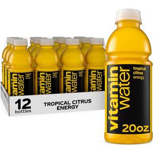lot 126 image: vitaminwater Energy Tropical Citrus Nutrient Enhanced Flavored Water Beverage, 20 fl oz Bottles, 12 Pack. BB April 2026