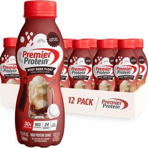 lot 145 image: Premier Protein Shake, LIMITED EDITION Root Beer Float, 30g Protein, No Added Sugar, 24 Vitamins & Minerals to Support Immune Health, 11.5 fl oz, 12 Pack. BB May 2026
