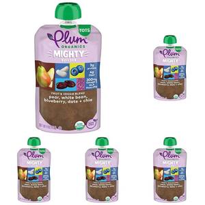 lot 150 image: PLUM ORGANICS Organic Mighty Pear Bean Blueberry Date Chia, 4 OZ (Pack of 6) BB October 2026