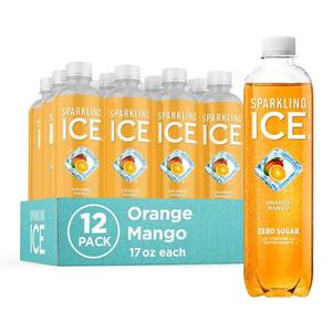 lot 185 image: Sparkling Ice, Orange Mango Sparkling Water, Zero Sugar Flavored Water, with Vitamins and Antioxidants, Low Calorie Beverage, 17 fl oz Bottles (Pack of 12) BB 12 29 2026