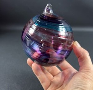 lot 100 image: Blown Glass Ornament from Karg Art Glass Purple and Blue Swirl with Appealing Texture
