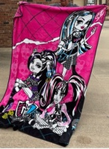 lot 147 image: Girls Bedding Bundle Monster High Plush Blanket , Embroidered Lilac Throw and Reversible Purple and Turquoise Twin Spread