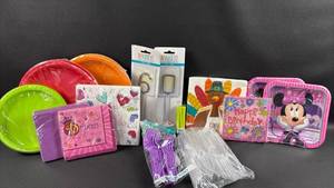 lot 163 image: Party Supplies Bundle with Plates, Napkins, and Birthday Decorations Including Minnie Mouse Plates