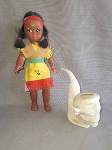 lot 89 image: Native American Girl Doll & Ceramic Buffalo Pipe