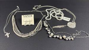 lot 2 image: Mixed Costume Jewelry Collection with Pearl Bead Necklaces and Cross Pendants Including Napier Pieces