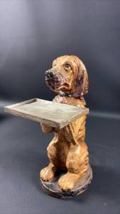 lot 3 image: Cast Iron Dog Butler Approximately 8 Inches Tall, Calling Card Holder with Coin Slot. Never have I seen another like it.