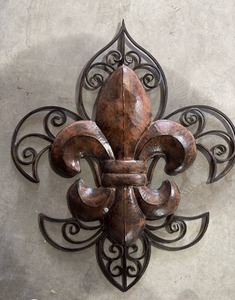 lot 4 image: Kirklands Decorative Metal Fleur de Lis Wall Art with Scrollwork Design 33 inches long by 23 inches wide