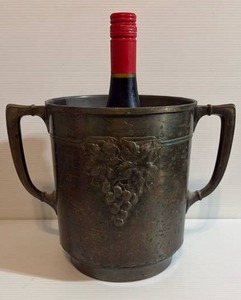 lot 37 image: Vintage Bronze Ice BucketWine Cooler with Grape Design and Dual Handles (Wine not included)