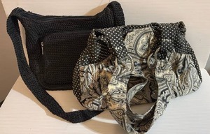 lot 38 image: Womens Purse Pair - Black Crocheted Crossbody and Paisley Print Bag
