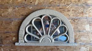 lot 177 image: Arched Window Style Mirror with Faux Gold and Cream Crackle Finish Ready to Hang 30 inch Wide