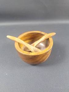 lot 205 image: Wooden Bowl with Serving Utensils Set