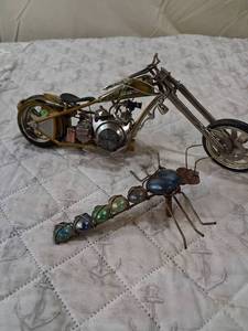 lot 9 image: Dixie Chopper Custom Motorcycle Model with Wire Spider Sculpture