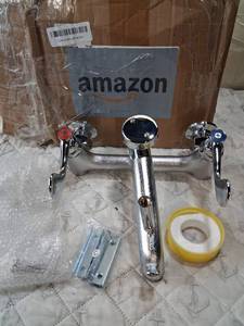 lot 15 image: Chrome Bridge Kitchen Faucet with Dual Handles