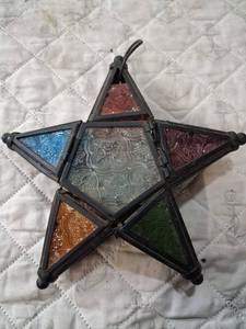 lot 41 image: Moroccan Star Lantern with Multicolor Glass Panels