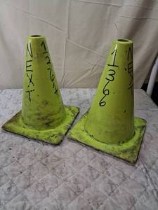 lot 51 image: Used Yellow Traffic Safety Cones with Hand-Painted Numbers