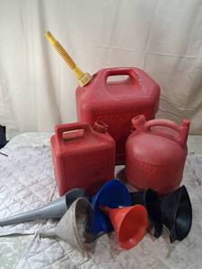 lot 63 image: Gas Can Collection with Spouts and Funnels