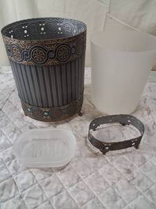 lot 93 image: Ornate Metal Waste Basket with Decorative Floral Design