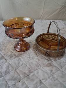 lot 94 image: Amber Glass Compote Bowl with Silver Plate Basket