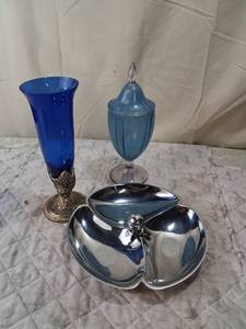 lot 106 image: Glass Stemware and Chrome Serving Bowl Set