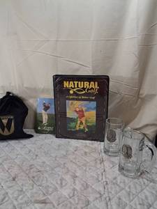 lot 149 image: Golf Memorabilia Collection with Natural Golf Book and Pewter Medallion Mugs
