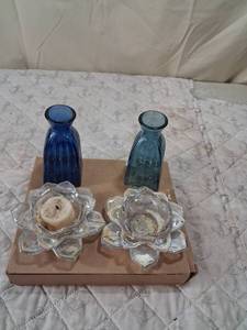 lot 152 image: Glass Vase and Candle Holder Set