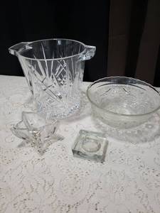 lot 200 image: Crystal Cut Glass Ice Bucket with Decorative Bowl and Accessories