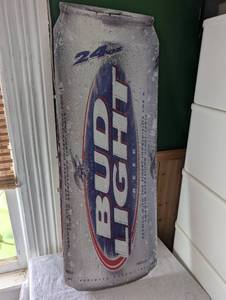 lot 1450 image: Double Sided Budweiser Large Cardboard Beer Can Sign
