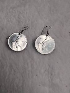 lot 2037 image: Italian 50 Lire Coin Drop Earrings