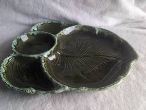 lot 2502 image: Maurice of California Leaf Pattern Ceramic Divided Serving Dish