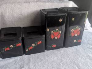 lot 2510 image: KCO Strawberry Pattern Kitchen Canister Set - 4 ct