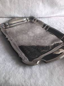 lot 3015 image: Ornate Silver Plated Serving Tray with Handles