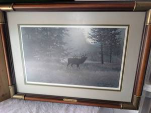 lot 3018 image: Framed Morning Light Elk Forest Print by Morten E. Solberg