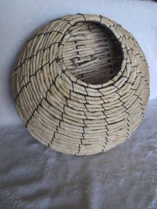 lot 5017 image: Handwoven Reed Basket with Flat Base and Hanging Loop