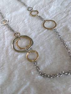 lot 5021 image: Gold and Silver Tone Long Chain Necklace with Interlocking Circles