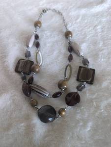 lot 5023 image: Multi-Strand Glass and Wood Bead Statement Necklace