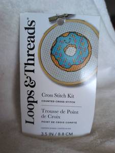 lot 5034 image: Loops & Threads Donut Cross Stitch Kit with Blue Icing