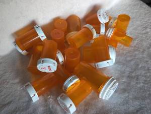 lot 5060 image: Empty Prescription Pill Bottles Collection - 22 Amber Plastic Bottles CVS Walgreens