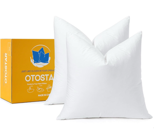 lot 330 image: 2Pk Down and Feather Throw Pillow Inserts, 18 x 18 Soft Fluffy Square Pillow Inserts with 100% Cotton Cover Decorative Pillows for Sofa Couch Bed-White - Retail $25