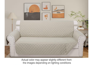 lot 332 image: Couch Cover. Pet Friednly Sofa Cover for Dogs Water Resistant Furniture Protector Washable with Elastic Straps(Sofa,BeigeBeige) - Retail $32