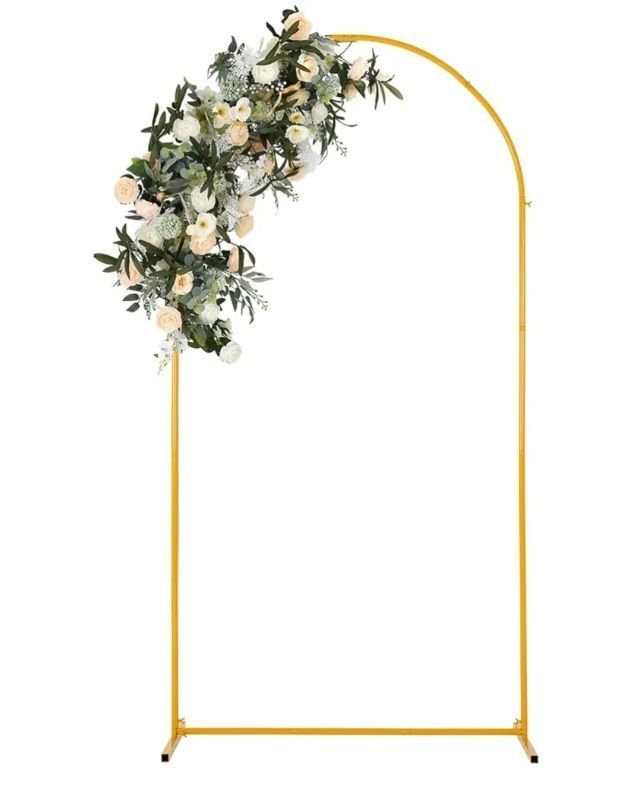 lot 16663 image: 6.6 FT Wedding Arch Backdrop Stand for Parties, Balloon Arch Stand, Wedding Arches for Ceremony, Metal Arch Backdrop Stand for Bridal Baby Showers, Birthday Party Decoration Door Frame Gold - Retail $27