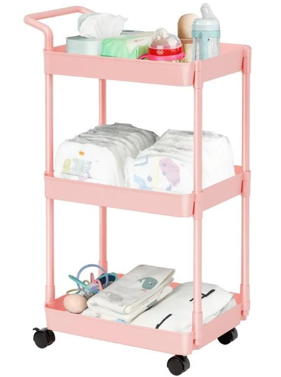 lot 16708 image: Diaper Caddy - Plastic Diaper Organizer for Nursery Essentials, Baby Organizers and Storage, Movable Cart for Changing Table & Crib, Baby Registry Search - Retail $30
