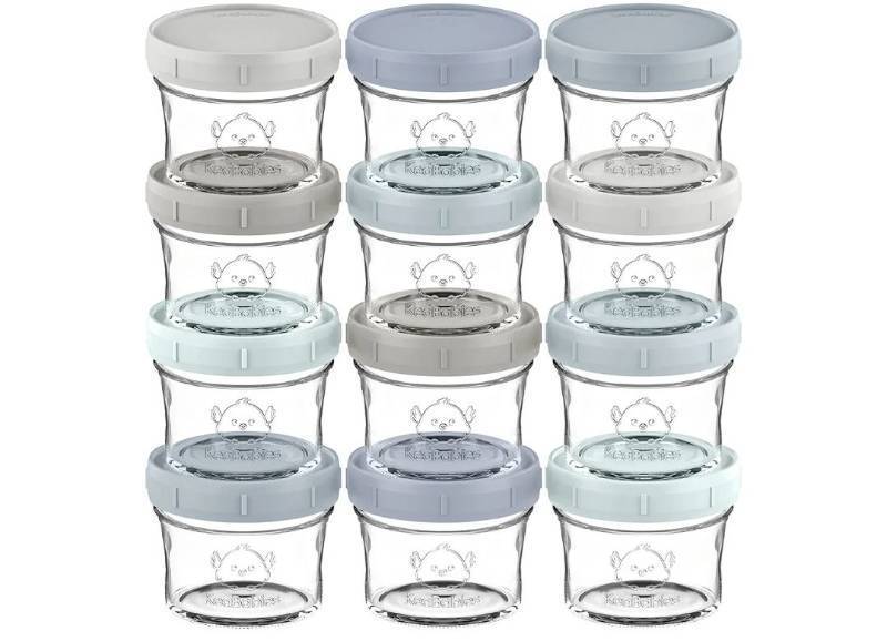 lot 16667 image: KeaBabies 12pk 4oz Glass Baby Food Containers with Lids - Leak-Proof, Microwavable Small Glass Jars, Baby Purees & Toddler Snack Storage Containers, BPA-Free, Dishwasher & Freezer Safe - Retail $25