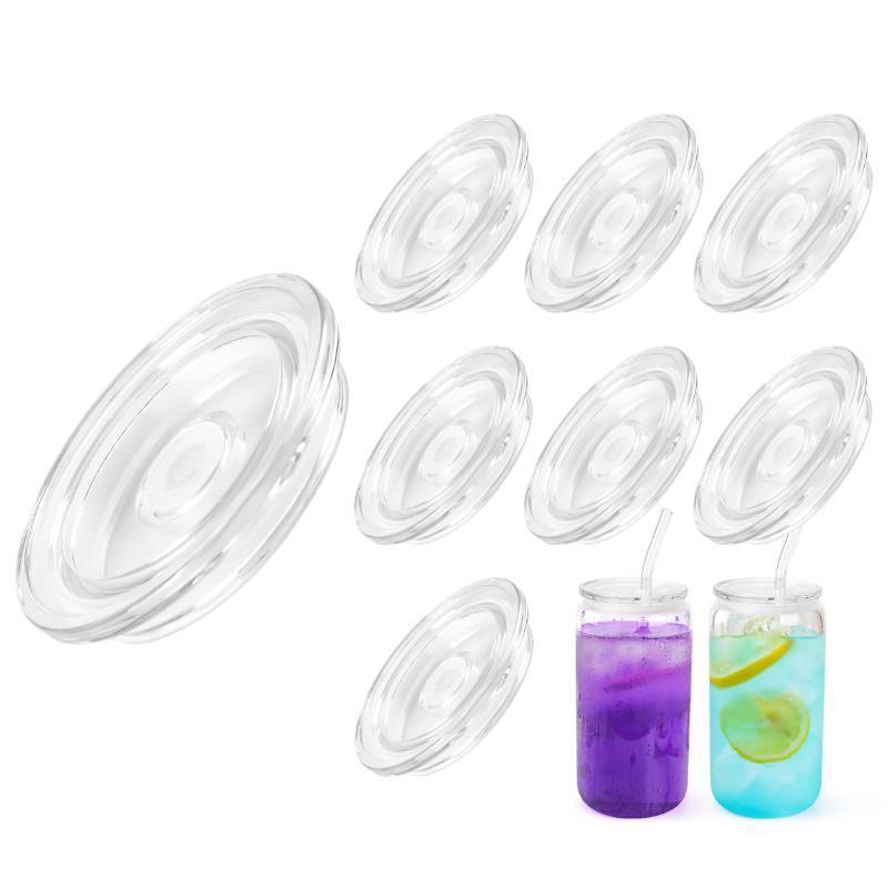 lot 36148 image: 8 Pack Acrylic Lids for 16 oz  20 oz Glass Cups with Bamboo Lids and Straws, Replacement Lid for bamboo Lid for Drinking Glasses Beer Can for Smoothie Whiskey Boba Soda Tea Gift (Clear) - Retail $10