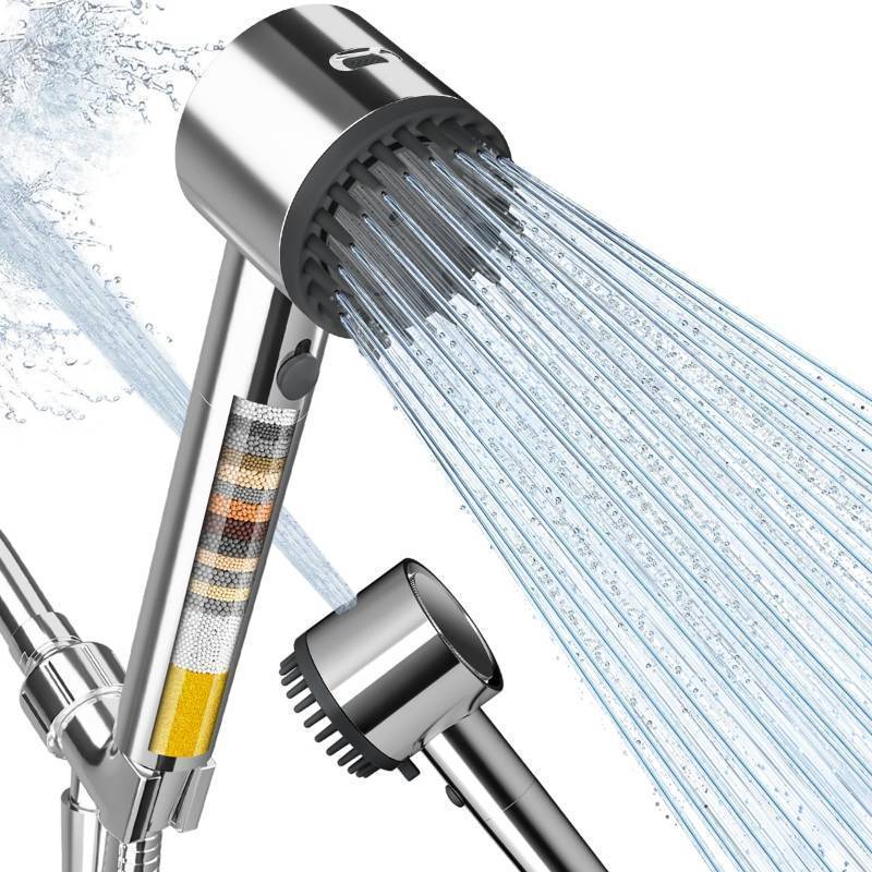 lot 62257 image: Ion Drops Filtered Shower Head with Handheld, High Pressure 41 Spray Mode Showerhead with Filters, Built-in Power Wash for Hard Water - Remove Chlorine - Reduces Dry Itchy Skin, Chrome - Retail $30