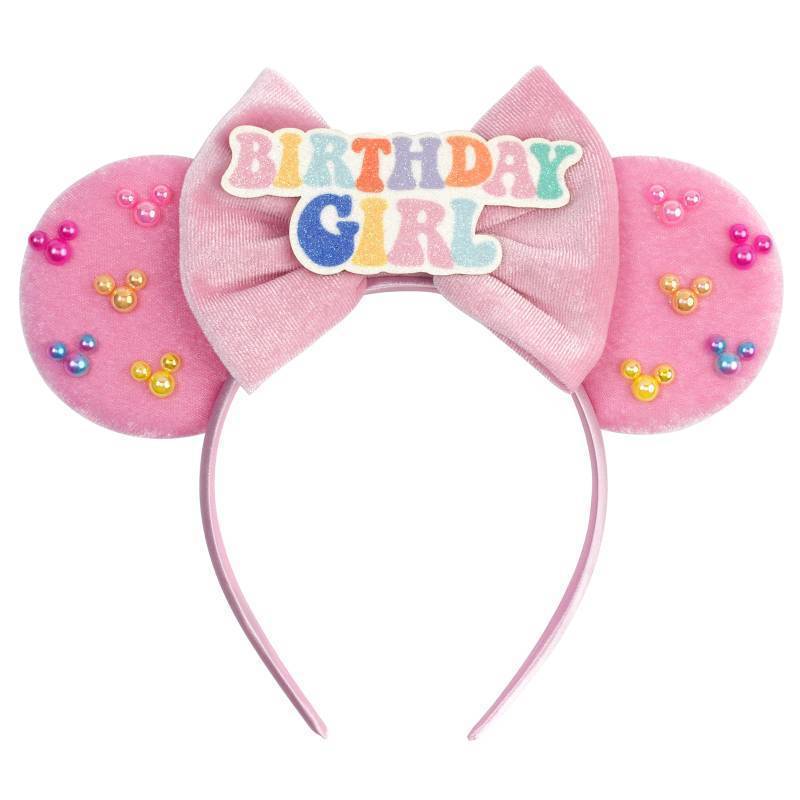 lot 62348 image: Pink Mouse Ears Headband for Women, Matte Bow & Candy-Colored Accents for Birthdays & Theme Parks - Retail $10