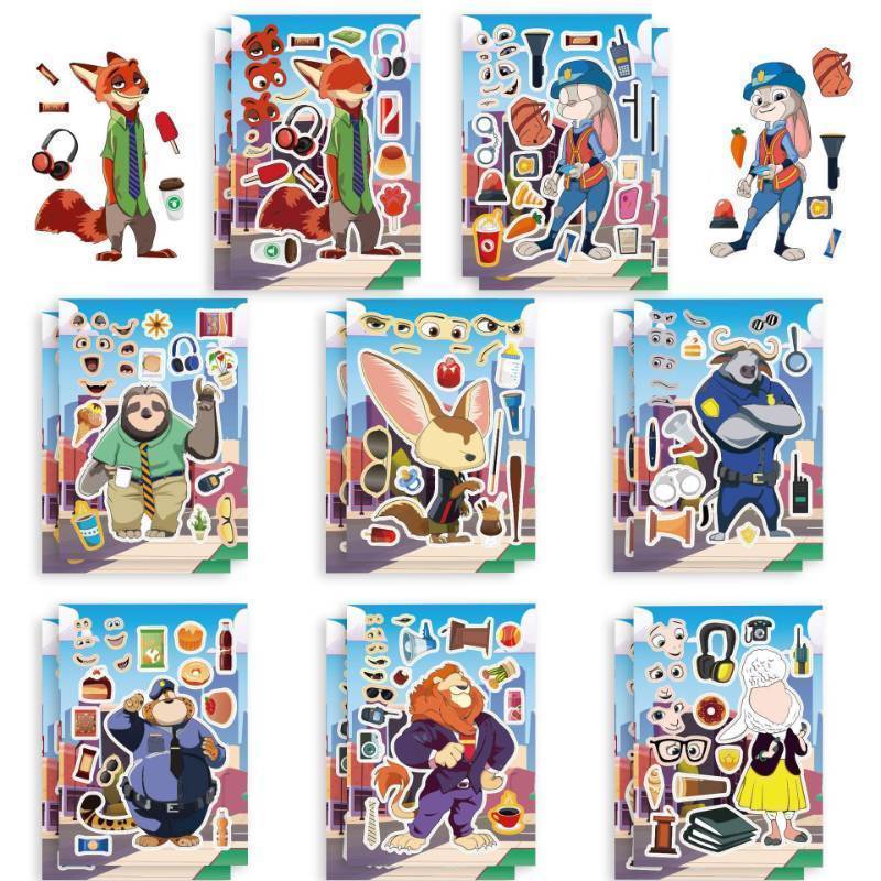 lot 62391 image: 16 Pcs Cartoon Theme DIY Stickers, Animals Cute Stickers - Retail $12