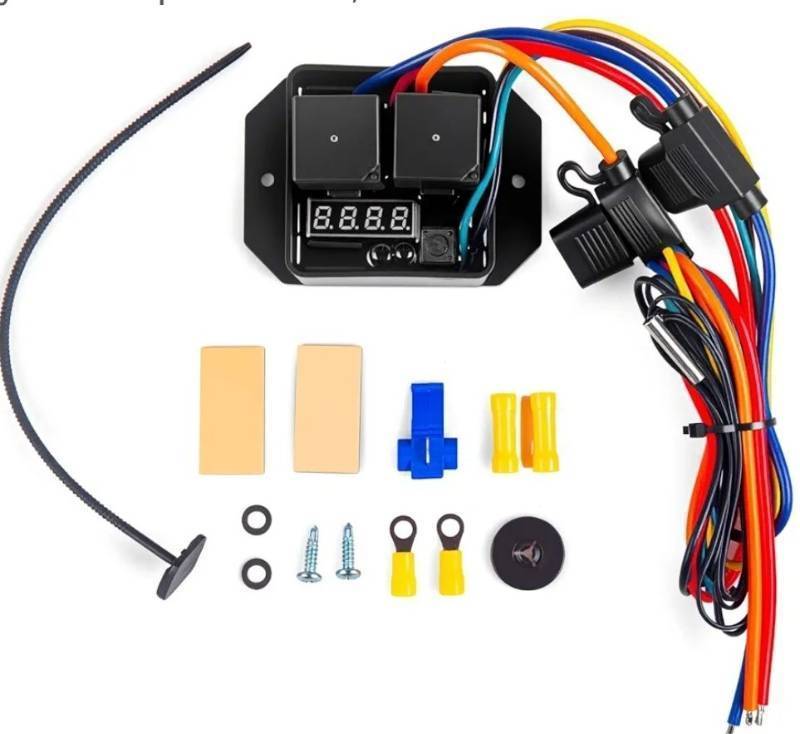 lot 62960 image: Digital Radiator Fan Controller Switch Kit #0444 12V,Adjustable Temperature Range (104-230°F) Thermatic Dual Fan Relay Kit for Automotive Systems Replace #0444,12V - Retail $45